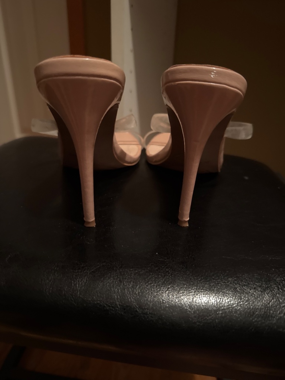 Fashion Nova Clear Multi Strap Lucite Heeled Mules Nude Size 10 - Picture 3 of 3